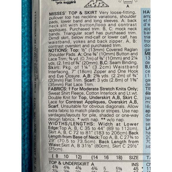 Butterick Sewing pattern 5838 top midi skirt sz 8 10 12 - Picture 5 of 8